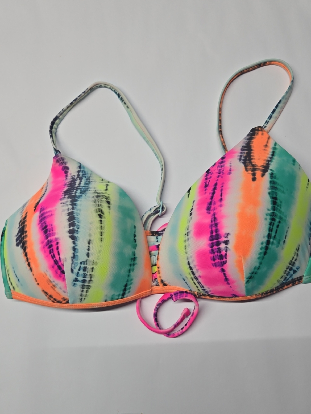 No Boundaries Neon Tie-Dye Push-Up Bikini Top - Pink, Orange, Teal, Lime, Black